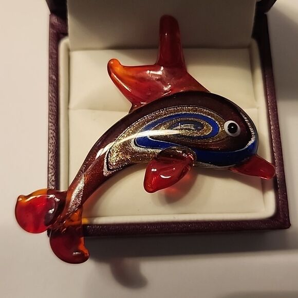 Handblown Glass Dolphin Dichroic Glass Pendant Sea CreatureOcean Womens Jewelry - Picture 1 of 5